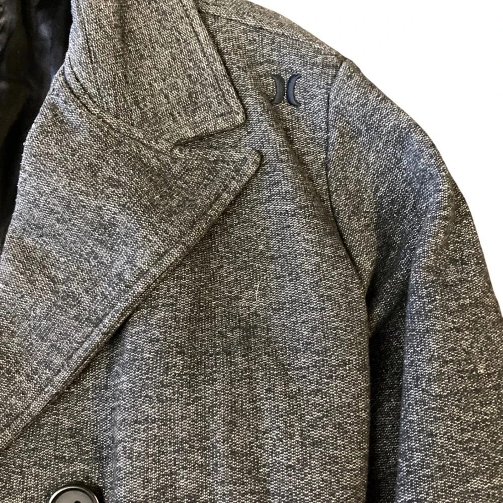 Hurley Mens Double Breasted Pea Coat Heather Grey Knit Jacket Large